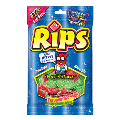 Rips Bite Size Pieces Strawberry/Green Apple peg bags (113g)